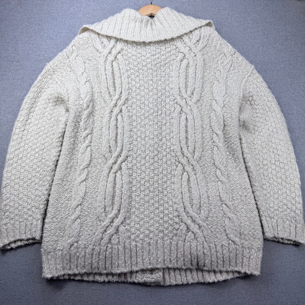 Pilcro Oatmeal Cable-Knit Button Cardigan - Picture 8 of 9